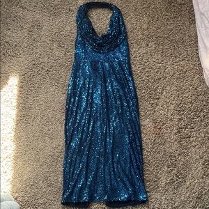Jewel Badgley Mischka Formal Glittering Blue Backless Dress Gown Size 10